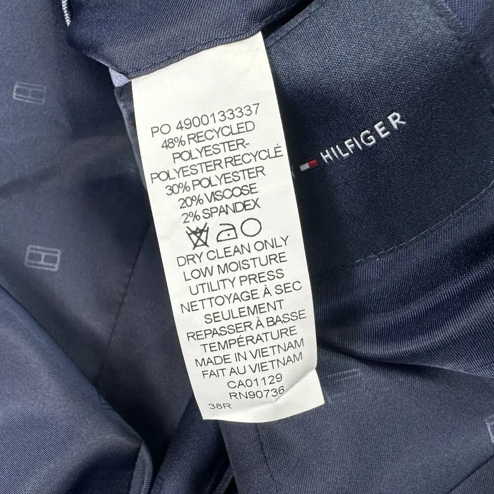 Tommy Hilfiger Mens TH Flex Conrad Modern Fit Plaid Sport Coat Blue Tan 38R